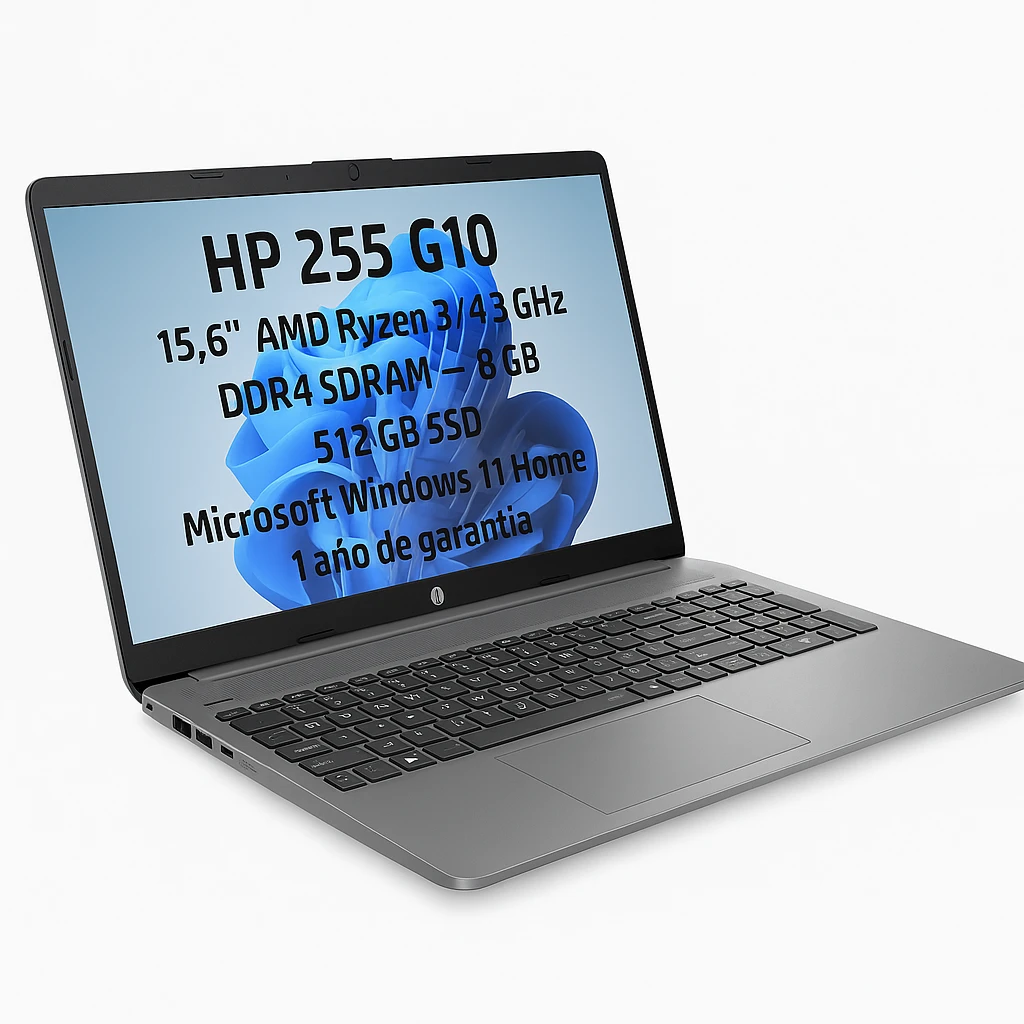 HP 255 G10 - Ordenador portátil - 15.6" - AMD Ryzen 3 / 4.3 GHz - DDR4 SDRAM - 8 GB - 512 GB SSD - Microsoft Windows 11 Home - 1 año de garantía