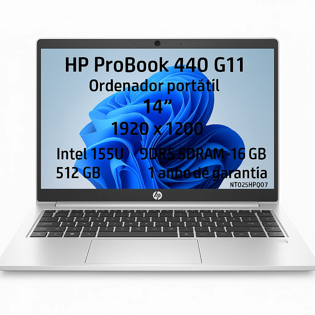 HP ProBook 440 G11 - Ordenador portátil - 14" - 1920 x 1200 - Intel 155U - DDR5 SDRAM - 16 GB - 512 GB - Windows 11 Pro - 1 año de garantía