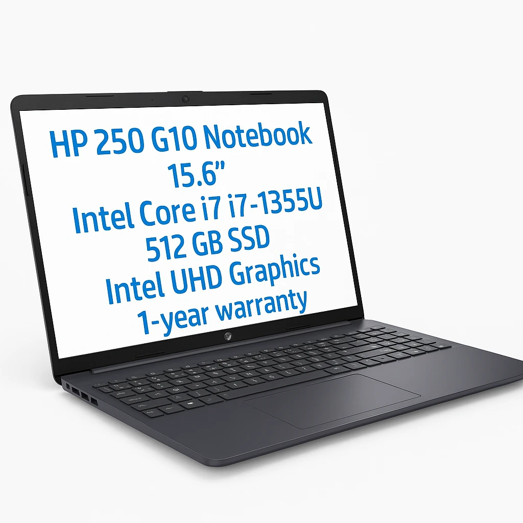 HP 250 G10 Notebook - 15.6" - Intel Core i7 I7-1355U - 512 GB SSD - Intel UHD Graphics - FreeDOS - 1-year warranty