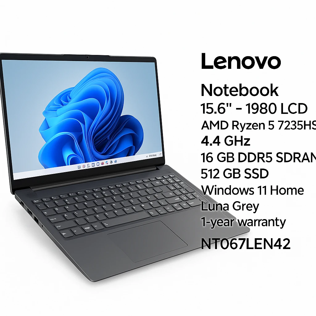 Lenovo - Notebook - 15.6" - 1980 x 1080 LCD - AMD Ryzen 5 7235HS / 4.4 GHz - 16 GB - DDR5 SDRAM - 512 GB SSD - Windows 11 Home - Luna Grey - Spanish - 1-year warranty