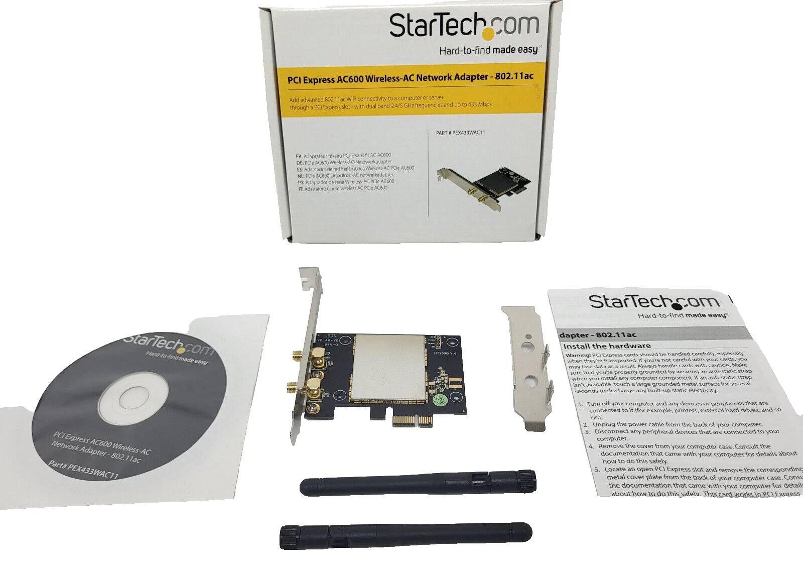 StarTech.com AC600 Wireless-AC Network Adapter - 802.11ac, PCI Express - Network adapter - PCIe low profile - 802.11b, 802.11a, 802.11g, 802.11n, 802.11ac