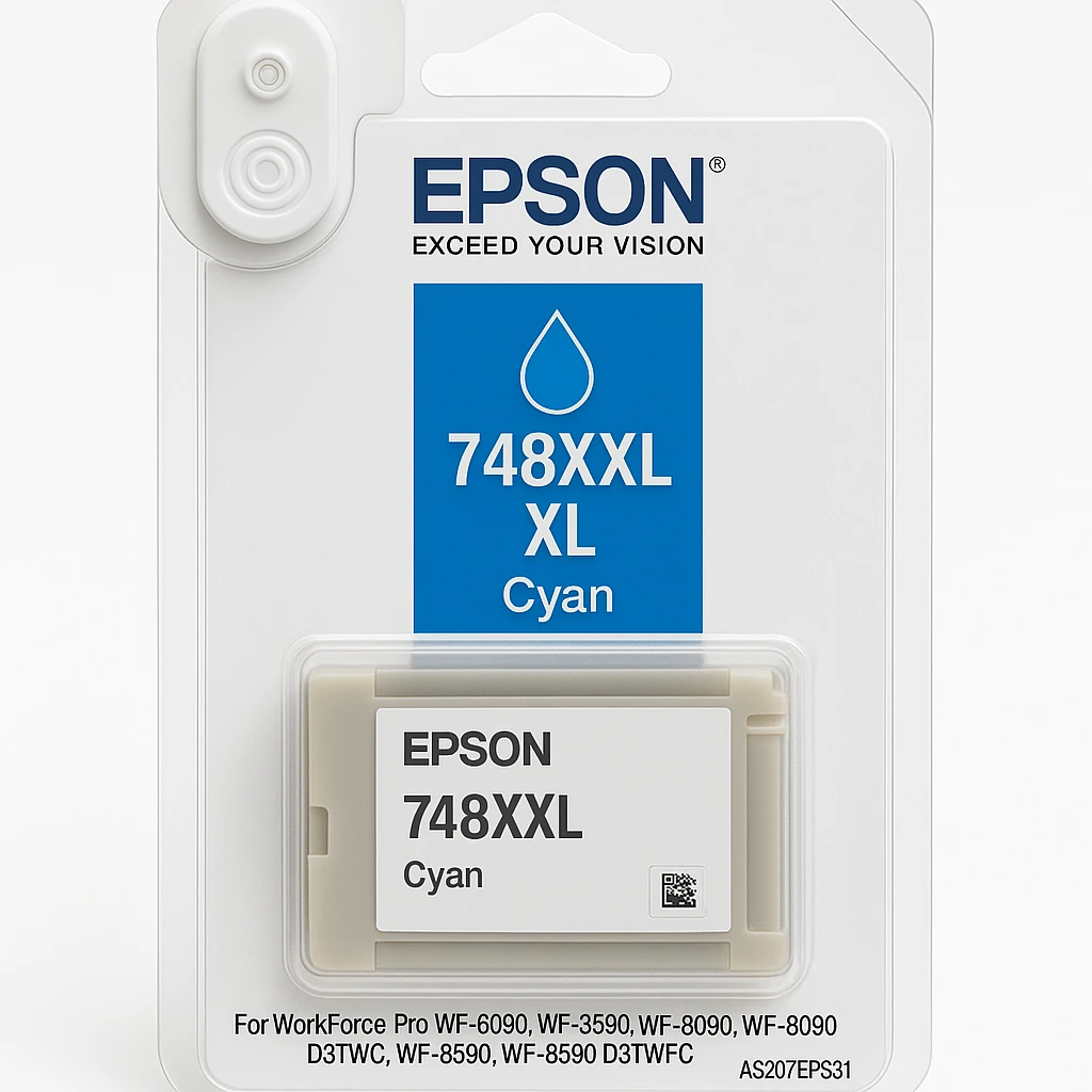 Epson 748XXL - XL - cián - original - blíster con alarmas de RF/acústica - cartucho de tinta - para WorkForce Pro WF-6090, WF-6590, WF-8090, WF-8090 D3TWC, WF-8590, WF-8590 D3TWFC
