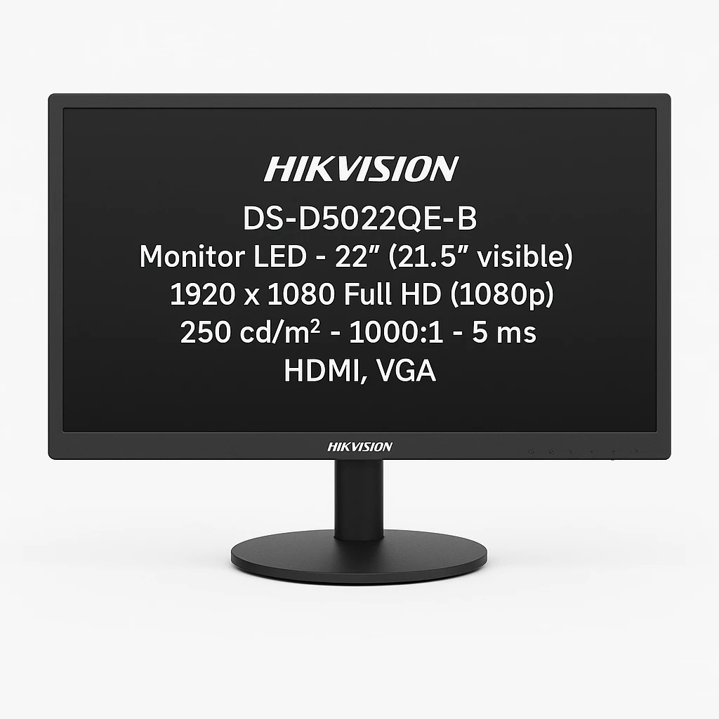 Hikvision DS-D5022QE-B - Monitor LED - 22" (21.5" visible) - 1920 x 1080 Full HD (1080p) - 250 cd/m² - 1000:1 - 5 ms - HDMI, VGA