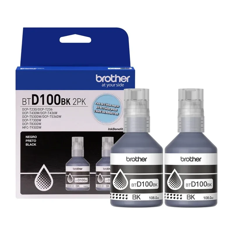 Brother - BTD100BK2PK - Ink Bottle - Black - Pack 2 bottles