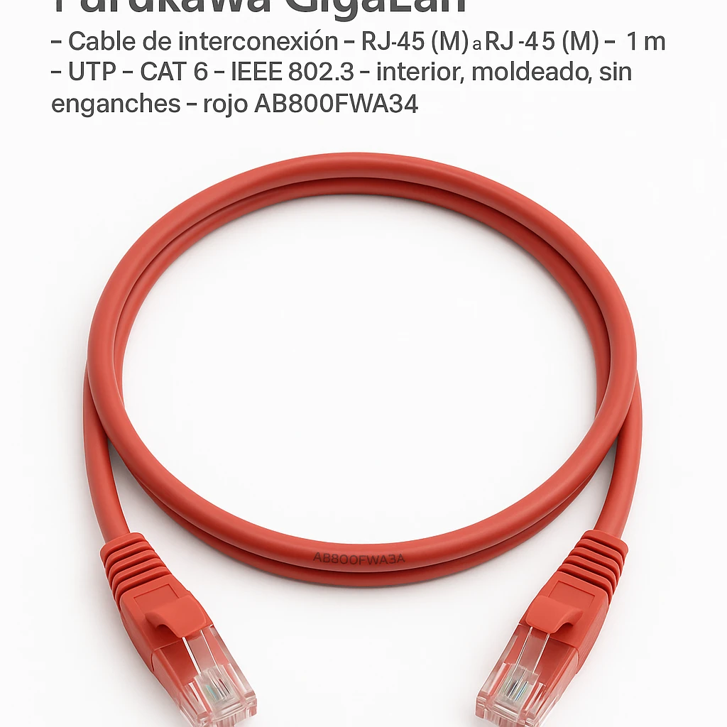 Furukawa GigaLan - Cable de interconexión - RJ-45 (M) a RJ-45 (M) - 1 m - UTP - CAT 6 - IEEE 802.3 - interior, moldeado, sin enganches - rojo